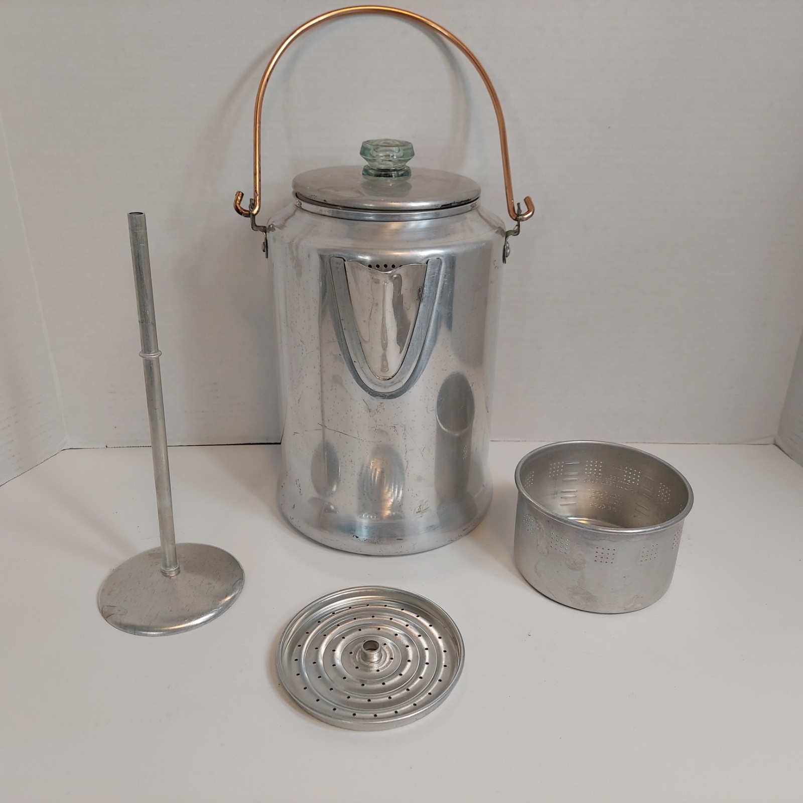 Vtg Comet XL 20 Cup Aluminum Coffee Pot Percolator Dbl Handle Camper Tailgating