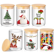 6 Pcs Christmas Glass Storage Jars with Lid 19 oz Retro Christmas Glass Cooki...