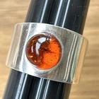 Vtg Unisex Sterling 925 Silver Amber Orb Wide Band Ring 6.8g size 8.5