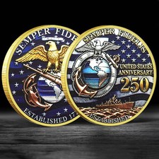 Semper Fidelis Coin USMC 250th Anniversary Gold Plated Commemorative Medal