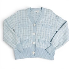 Free Assembly Baby Blue Tweed Cardigan Sz M Button Front Pockets