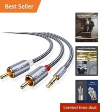 6.6ft Nylon Braided RCA to 3.5mm Cable - Durable Male-Male Audio Connection