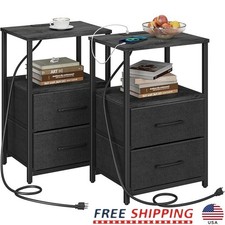 End Table with Charging Station Side Table with 2 USB Ports Outlets Nightstand
