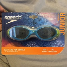 Speedo Junior Amp Mirrored Swim Goggles Anti Fog Ages 6-14 - Blue/Green