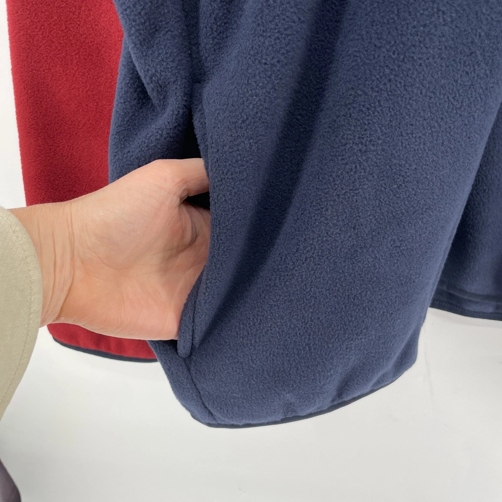 Lands End Mens 1/4 Snap XL Red Blue Color Block Fleece Pullover Jacket NWT - product detail image 3
