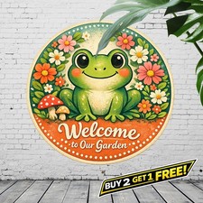 Colorful Flowers Welcome Sign Round Metal Plaque Entryway Decor 8x8