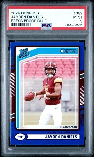 Jayden Daniels Rookie Press Proof Blue 2024 Donruss #389 RC MINT PSA 9