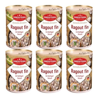 DREISTERN 6x Ragout fin mit Geflügelfleisch 400g Ringpulld. / Original Konserve