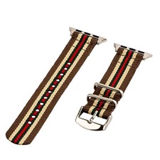 Brown/Tan/Green/Red - 2 Piece Classic SS Nylon Watch Band for 42mm Apple Watch