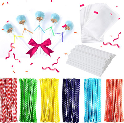 300Pcs 6 Inch(4Mm DIA) Cake Pops Sticks,Lollipop Sticks, Cake Pop Bags and Wrapp