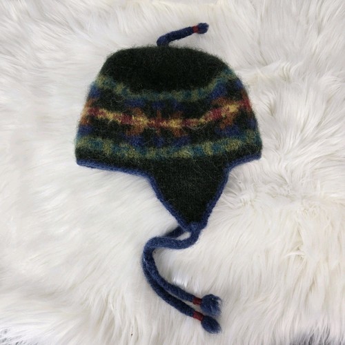 LOST HORIZONS 100% Wool Earflap Beanie Hat Handmade In Nepal Fleece Lined Knit - Picture 4 of 12