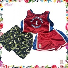 Build A Bear NBA Basketball Uniform Red Blue Outfit + Skateboard Camo Shorts