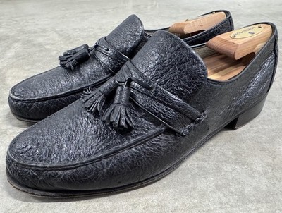 Moreschi Torino Leather Tassel Loafers Shoes Men's 8 Black Pebbled Italy Vintage
