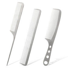 3 Pcs Metal Comb Stainless Steel Fine Tooth Comb Flat Top Barber Combs