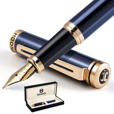 Blue Luxury Fountain Pen Set for Men and Women with Gift Box, 24K Gold Finish...