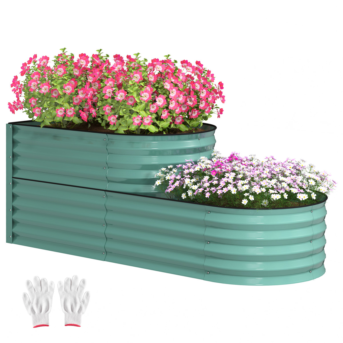 Outsunny Dark/Grey 2-Tier Galvanised Raised Garden Bed With Safety Edging, - Image 3