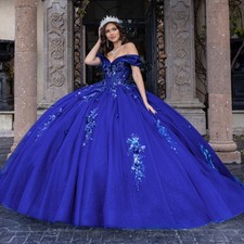 Royal Blue Quinceanera Dresses Off Shoulder Lace Appliques Ball Gowns Sweet 16