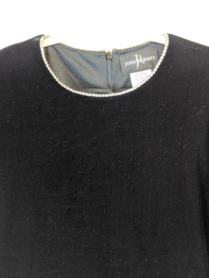 Vestido John Roberts Talla 14 Negro Terciopelo Cóctel Vintage Joya Escote Bling Foto 2 de 4