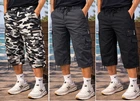 Mens 3/4 Shorts Elasticated Waist Long Length Cargo Combat Three Quarter Pants