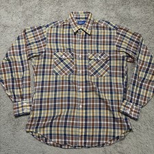 Vintage 70s JC Penney Plain Pockets Plaid Button Up Long Sleeve Shirt Mens Large