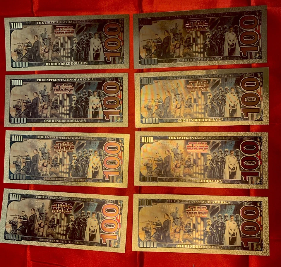 STAR-WARS $100 Bucks Gold 24k Foil nota 8 dos melhores, item de colecionador, rara - Imagem 2 de 4