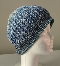Crochet Women  s Multicolor Blue Beanie Hat Soft Cozy One Size Fall Winter