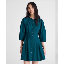 Madewell Sculptural-Sleeve Pleated Mini Dress Midnight Spruce Size 6 NEW