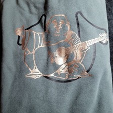 True Religion Boys Full Zip Hoodie Foil Buddha Back Guitar Logo Green measured 