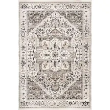 Oliveira Floral Medallion Fringe Beige Doormat 2 Ft. X 3 Ft. 7 In. Indoor Area R