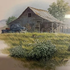 Don Balke Signed 1988 Lithograph Print Matted & Framed Landscape Barn Truck