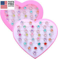 36Pcs Little Girl Rhinestone Gem Rings,Adjustable,Random Color Style Diamond Ki