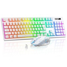 Wireless Gaming Keyboard and Mouse Combo - RGB Backlit, Rechargeable, Ergonom...