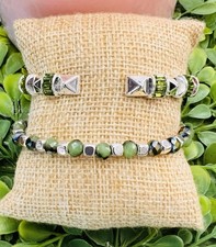 Bomb Party Bangle With Green Beads/Beaded Str...