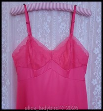 Hot PINK Vintage VANITY FAIR Full Dress SLIP Sheer CHIFFON Floral Lace S/M 34-36