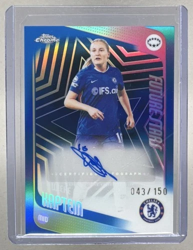 Wieke Kaptein 2025 Topps Chrome UEFA Women's Blue Refractor Stars Auto /150