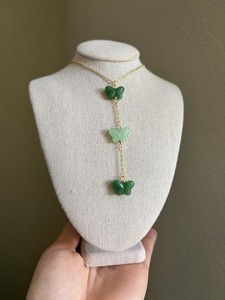 Authentic Handmade 18k Gold Plated Triple-Stacked Jade Butterfly Necklace