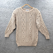Vintage Katies Womens Jumper Size 10 Beige Cable Knit 3/4 Sleeve Round Neck