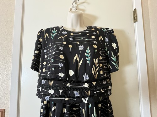 Vintage 80s Dress Karin Stevens Mom Dress Sz 12 Maxi Shoulder Pads Empire Waist - Picture 2 of 12