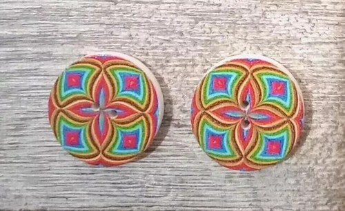flowers wood boho sewing buttons 2 holes 1 inch brights (set #3104) - Picture 2 of 2