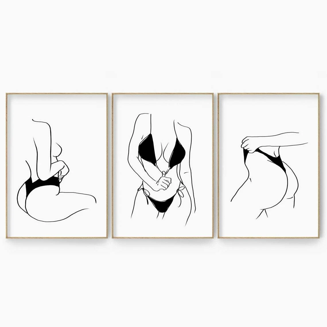 Set of 3 Sexy Lady One Line Art Drawing Poster Prints . Perfect