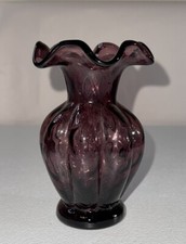 Vintage Fenton Glass Mulberry Ruffled Rose Vase 5.5"