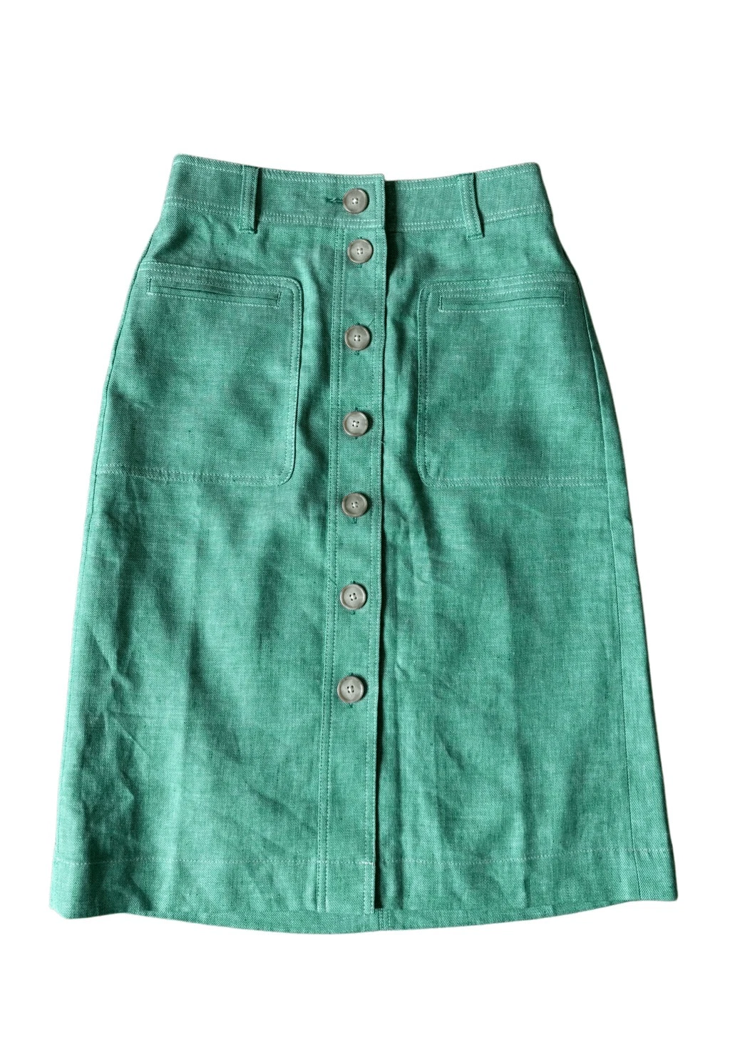 J.Crew Button-front skirt linen Blend Size 2 Green NO BELT