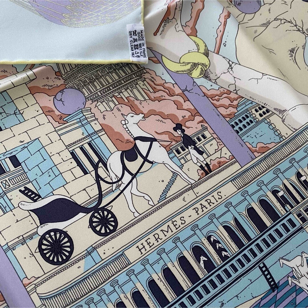 Hermes Scarf Hippopolis by Ugo Gattoni 90 cm Silk Carre horse castle light blue image 4