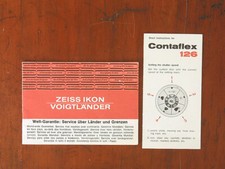ZEISS CONTAFLEX 126 SHORT INSTRUCTIONS/19652
