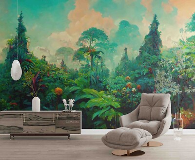 3D Tropical Green Forest Plant Self-adhesive Removable Wallpaper Murals 90
