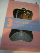 Vintage 3 PLASTIC FOLDING HANGERS FOR TRAVEL  Home Use Original in BOX