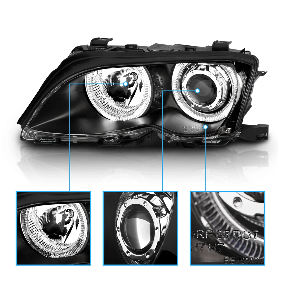 [Dual Halo] 2002 - 2004 2005 For BMW E46 3-Series Black Projector Headlights Foto 4 de 4