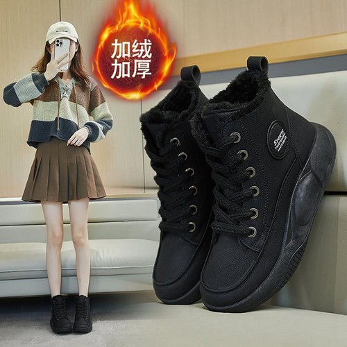 Damen Freizeit Winter warm Retro Keilabsatz Fleece Komfort Schnee Schuhe Stiefeletten - Bild 4 von 8