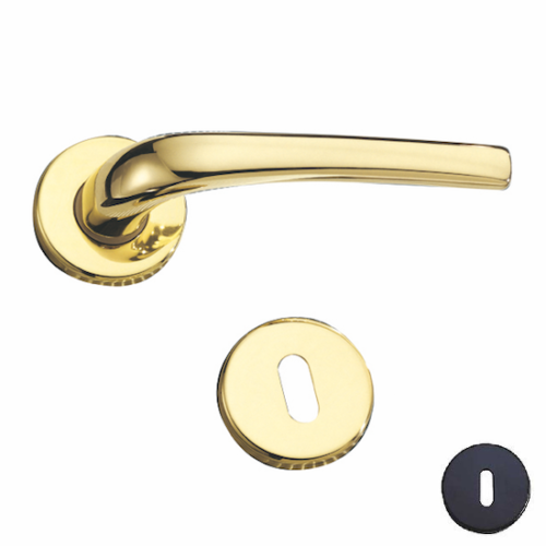 THEMA - MANIGLIA CON BOCCHETTA TONDA SERIE  MIRA FINITURA ORO LUCIDO FORO PATENT