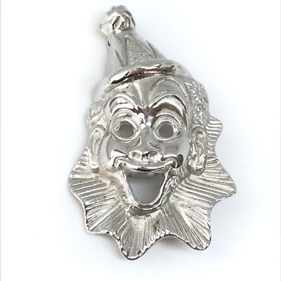 Vintage Beau Signed 925 Sterling Silver Happy Clown Face Shaped Brooch Pin